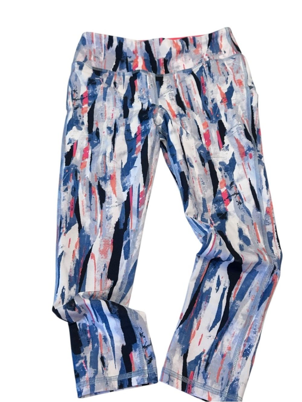 Marika Sport Abstract Print Capri Leggings Blue Pink White Yoga Activewear S‎